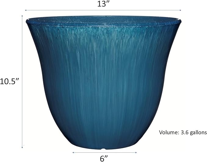 Classic Home and Garden Honeysuckle Resin Flower Pot Planter, Ocean Blue, 13"