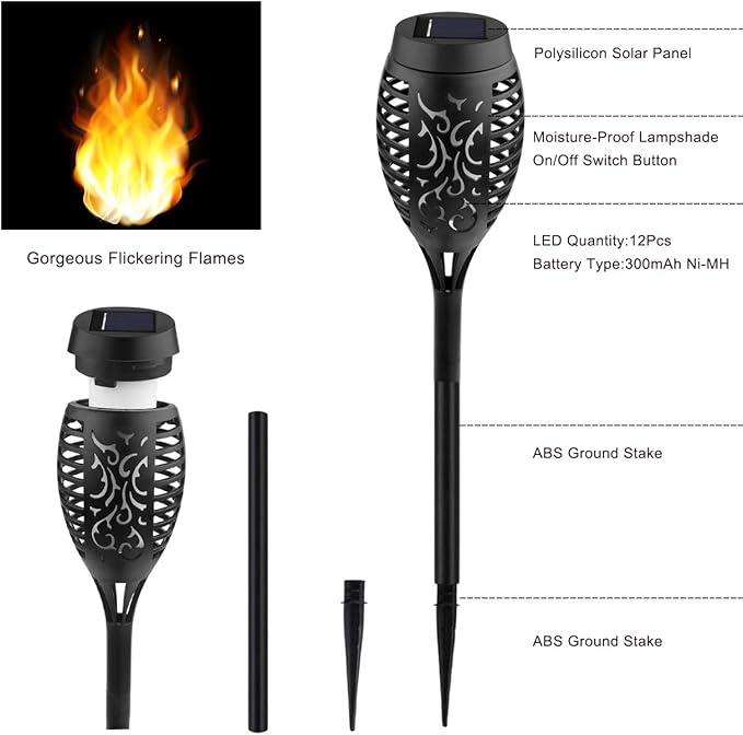 Kurifier Solar Lights Outdoor, 8Pack Solar Torch Light with Flickering Flame, Waterproof Solares Garden Light, Outdoor Solares Lights for Yard, Flame Torches for Outside Decor Decoration Patio Pathway