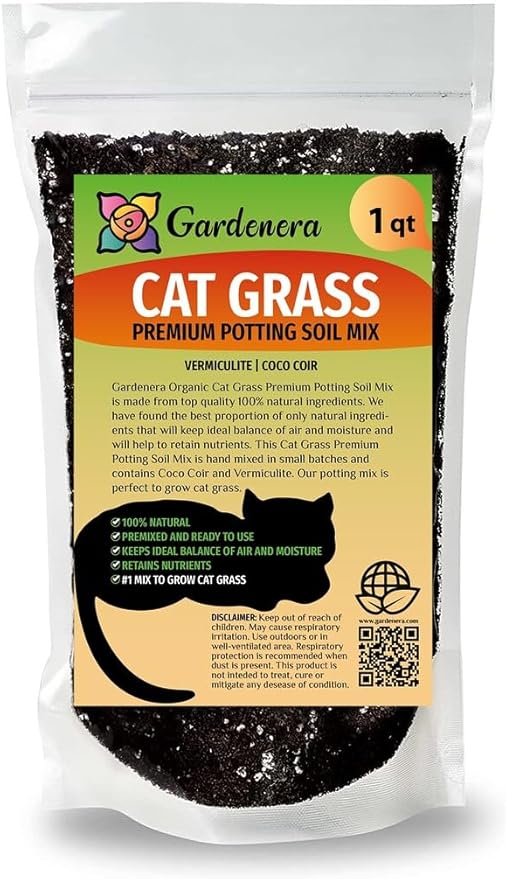Premium Cat Grass Potting Mix - Provide Your Feline Friend with a Natural and Nutritious Snack - 1 Quart