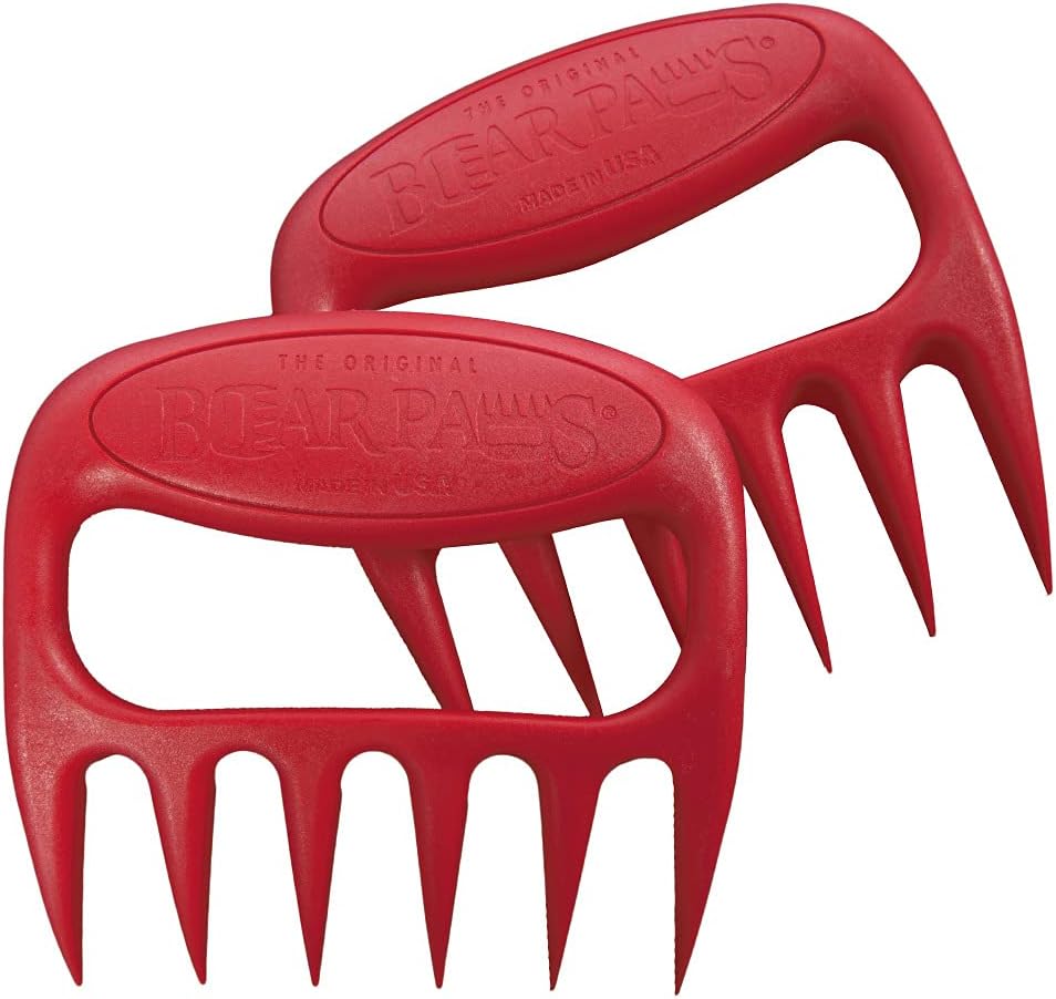 Bear Paws Meat Claws - The Original Meat Shredder Claws for Pulled Pork, USA Made - Easily Lift, Shred, Pull and Serve Pork, Chicken, Brisket and Turkey - Gift for Dad on Father's Day! (Red)