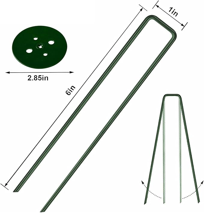 50Pcs U-Type Turf Staples for Artificial Grass + 50Pcs Buffer Washer, 6 Inch Garden Stakes Galvanized Landscape Staples, Proof Sod Pins Stakes for Securing Yard Fences Weed Barrier Cords Tents Tarps