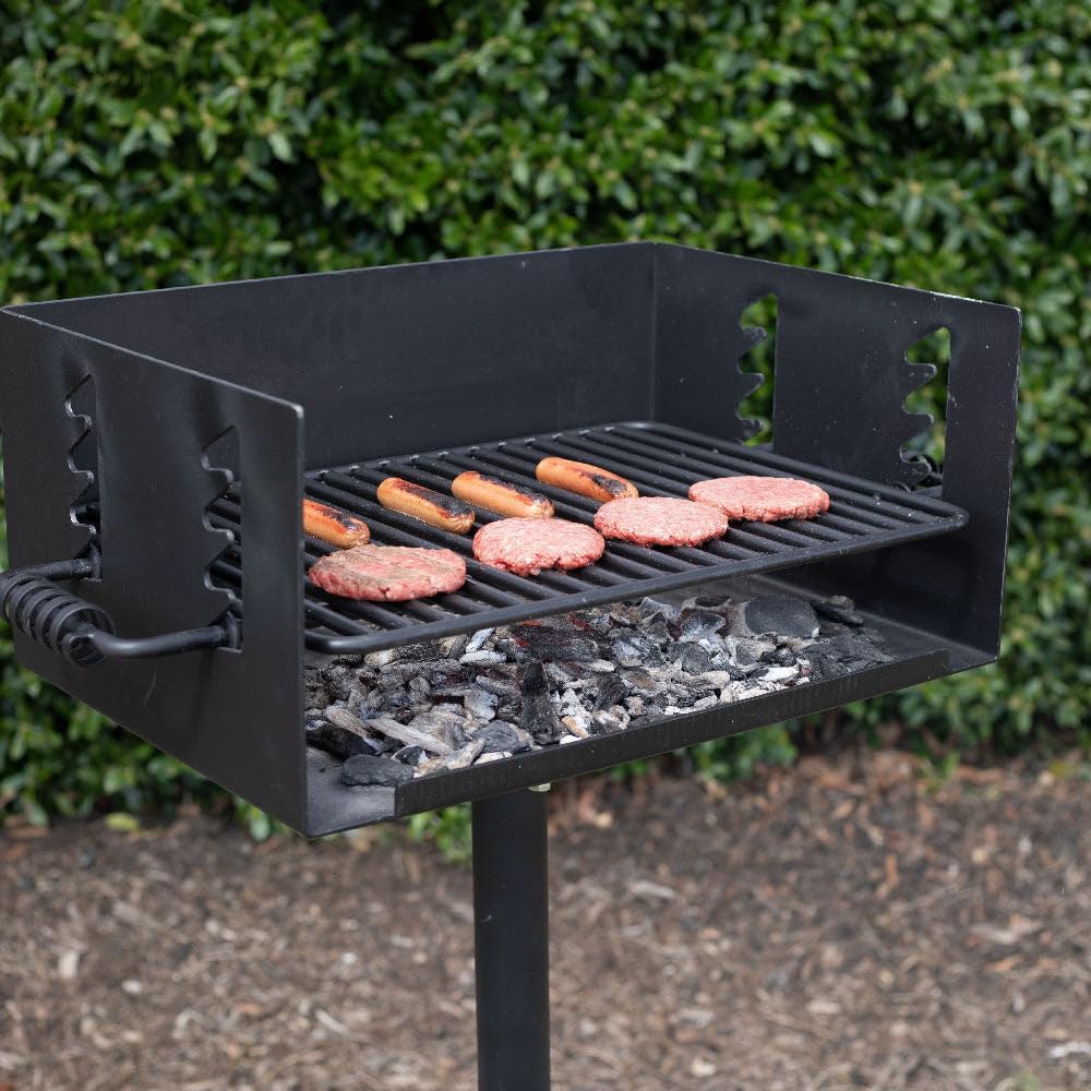 Ash & Ember Park-Style Grill, 384 Sq. In Jumbo Charcoal Grill with Base Anchor, 22.5"x16.5" Grill Grate, Single Post Outdoor Cooking Backyard BBQ, Camp Grilling Barbecues