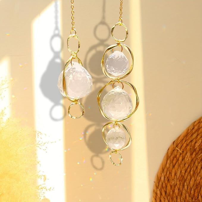 2 Pcs Crystal Suncatcher Wind Chimes for Outside,Crystal Suncatcher Prisms Hanging Outdoor Wind Chimes,Sun Catcher Hanging Crystals for Windows,Suncatchers Wind Chime Garden Decor Wedding Decoration