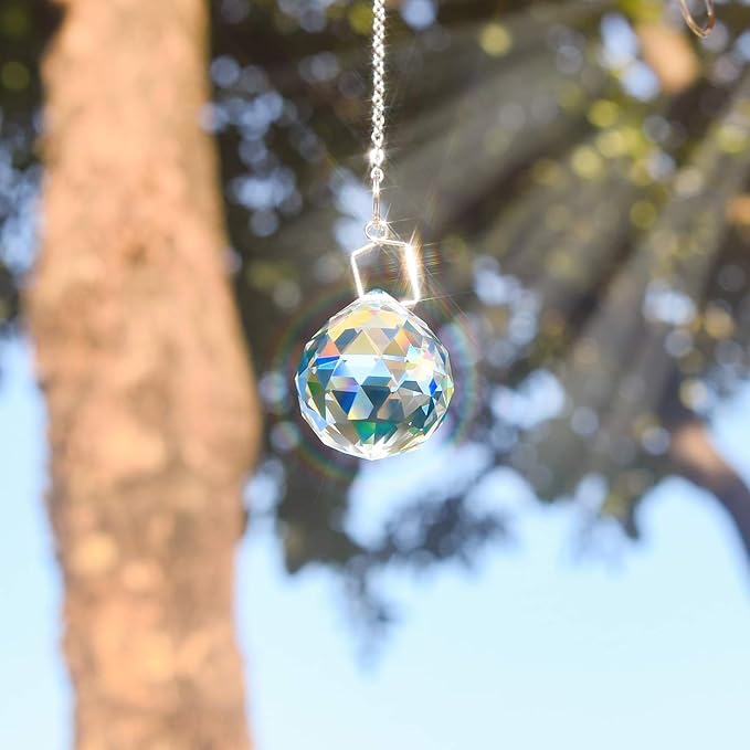 MerryNine 20Pack Crystal Ball 0.8"/20mm Prism Sun Shine Catcher Rainbow Pendants Maker, Hanging Crystals Prisms for Windows, for Feng Shui, for Gift (10pcs-16inches-PendantChains)