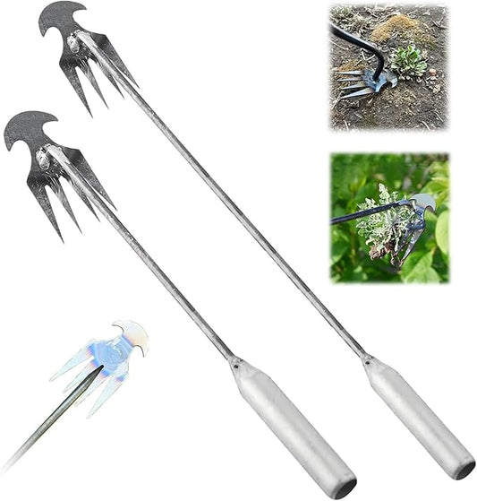 Amposei Weeding Artifact Uprooting Weeding Tool, Multifunctional Weeder, Hand Weeder Tool, Stand Up Weed Puller Tool with Handle for Garden Yard Farm Weed Removal (11in+20in, Metal)