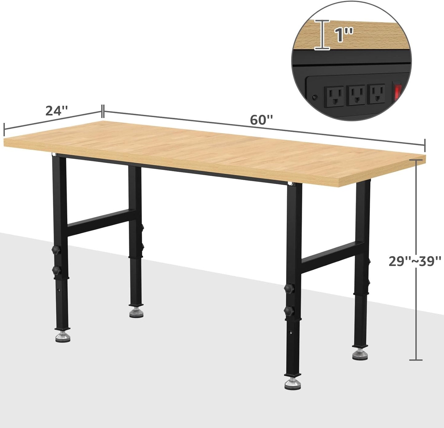 60" Adjustable Workbench,Heavy-Duty Work Table,3000 LBS Load Capacity Particleboard Hardwood Workstation with Fixed feet,for Workshop, Garage