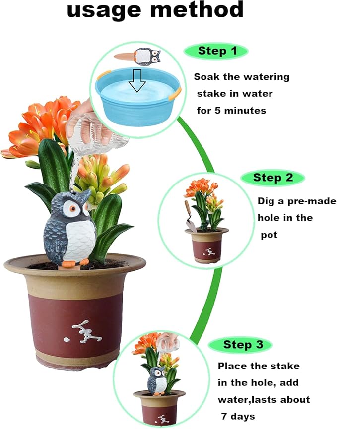 4-Pack Self-Watering Terracotta Spikes for Plants, Automatic Plant Watering Stakes, Keeps Plants Hydrated While You're Away, Ideal for Indoor & Outdoor Use (Owl Design)
