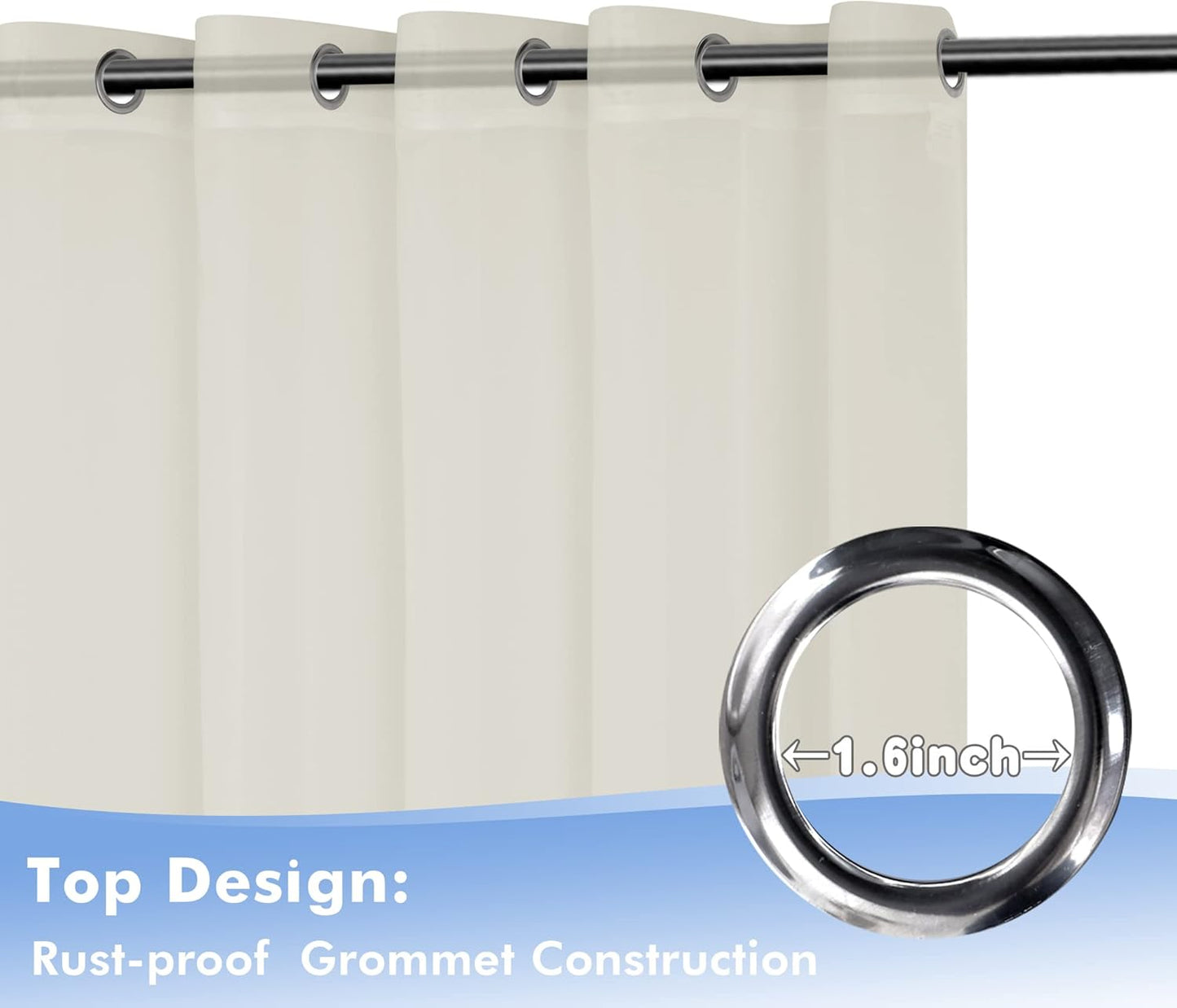 HolidayIdeas Beige Outdoor Sheer Curtains for Patio Waterproof, 4 Panels - 54 x 84 Inch - Light Filtering Voile Outside Curtains Grommet Drapes for Front Porch, Gazebo, Pergola, Backyard