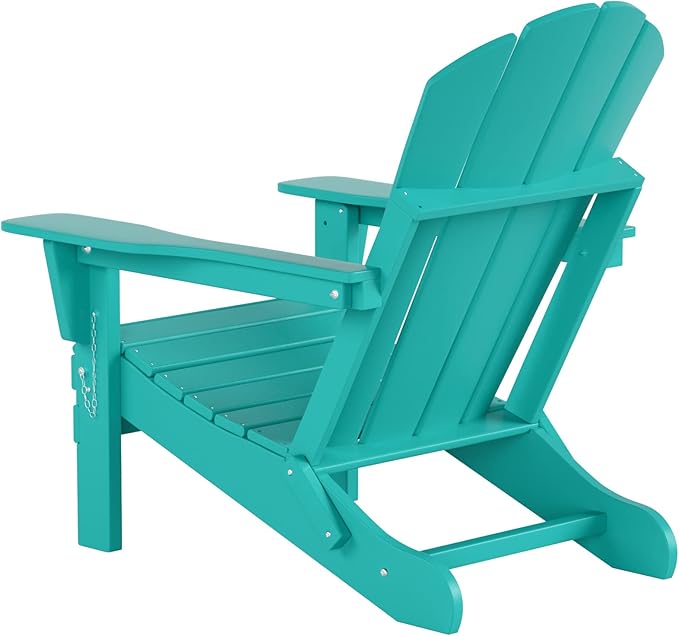WO Home Furniture Adirondack Chairs Table Set of 3 PCS Outdoor Folding Chairs Coffee Table Weather/UV Resistant for Lawn, Garden, Bon Fire, Balcony (Turquoise)