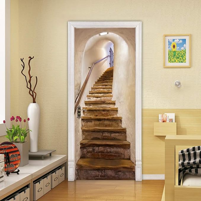 3D Door Stickers Murals - Peel & Stick - Stairs & Wall - Self-Adhesive Decals - Removable PVC Waterproof Door Poster - Bedroom & Living Room - 37.4" x 84.6"