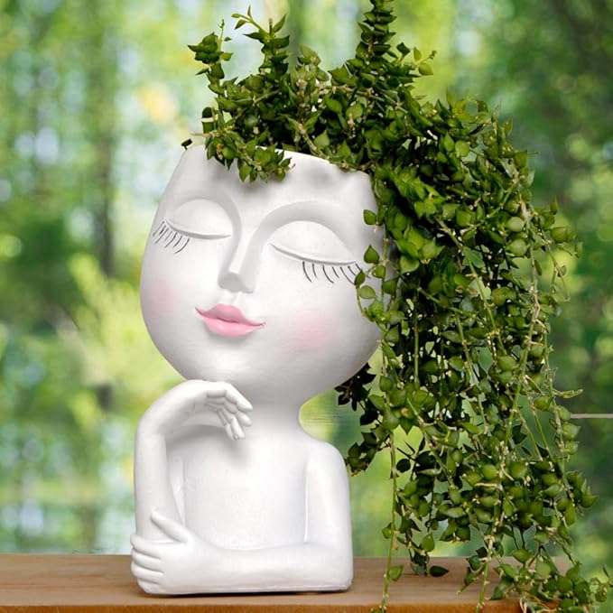 Face/ Head Planters, Women Face Small Plant/ Flower Pots with Drainage for Indoor Outdoor Succulents, White Vase Decor for Women Gifts(7 Inch)