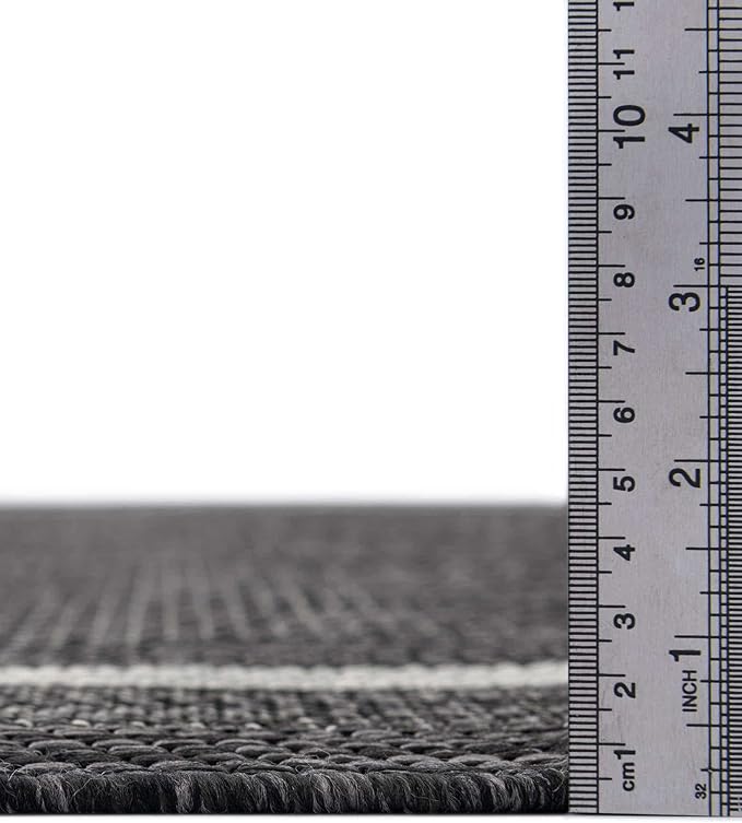 Unique Loom Outdoor Border Collection Area Rug - Soft Border (13' Round, Black/ Ivory)