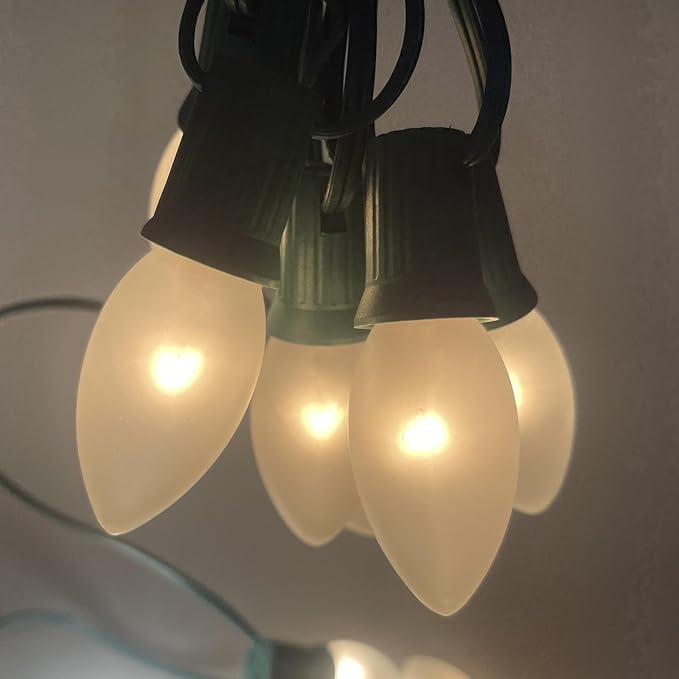 25 FT C9 Frosted Christmas Lights,Warm White Outdoor Christmas Lights with 26 Bulbs(1 Spare), C9/ E17 Base,Old Fashioned Christmas Lights for Roofline, Yard, Garden, Wedding Decorations