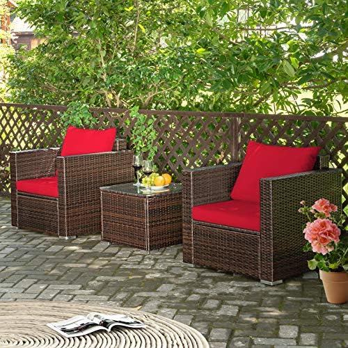 Tangkula 3 Pieces Patio Furniture Set, Outdoor Conversation Rattan Furniture - Image 2