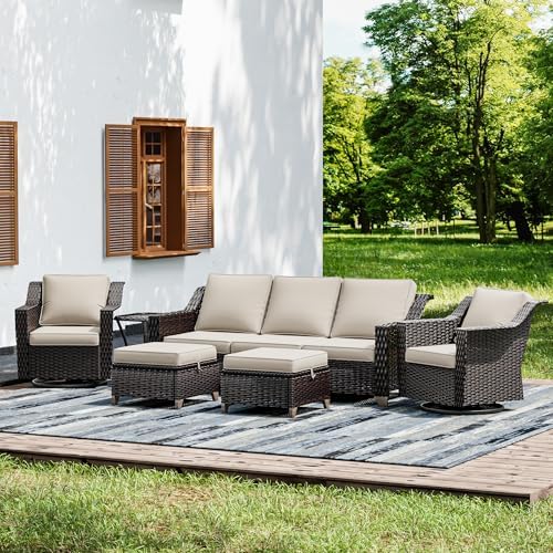 Wicker Patio Furniture Sets, 6 Pieces Upgraded Large Size Outdoor Furniture by Joyside