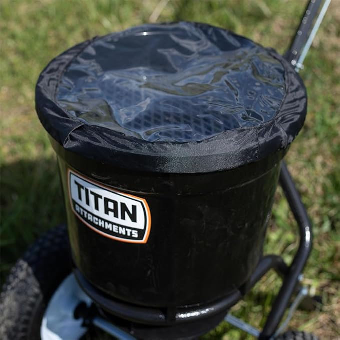 Titan Attachments 50 lb Professional Fertilizer Push Broadcast Spreader, Spreads 10 to 12 FT, Lawn Care and Ice Melter, Yard Tool