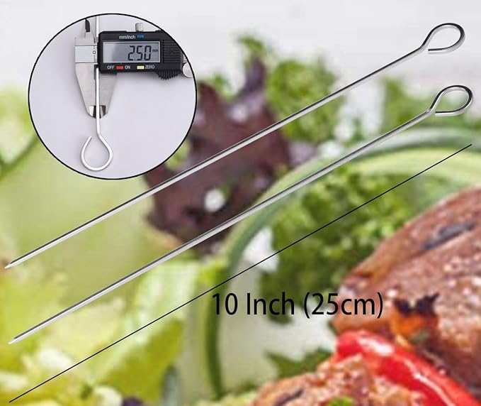 10 inch Barbecue Skewers, HONSHEN Metal BBQ Sticks,12Pack Stainless Steel Square Skewer,Kebob,kabob Sets for Grill Outings Cooking (BBQ Skewers Square 10inch-12p)