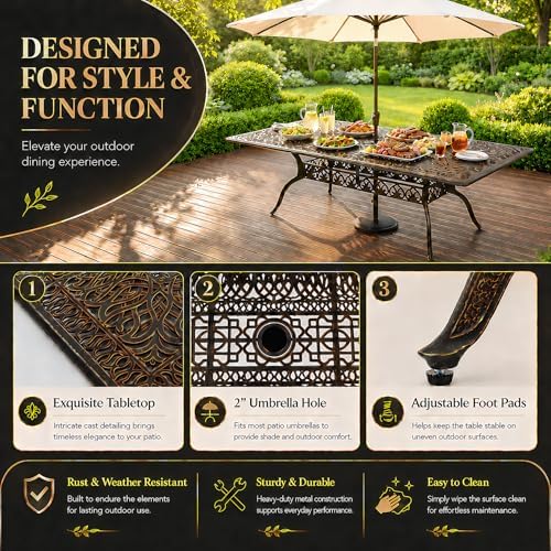 9 Piece Outdoor Dining Set Cast Aluminum Patio Furniture Set, Retro Patio - Image 2