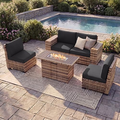 UDPATIO 5 Piece Patio Set with Fire Pit Table, 8 Inch Armrest by UDPATIO