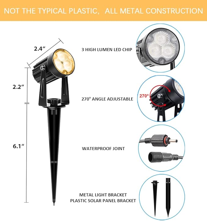 APONUO Metal Outdoor Solar Landscape Lights, Waterproof Spotlight 6-in-1 for Yard Landscape Lighting, Auto On/Off for Pathway, Driveway, Patio (Warm White)