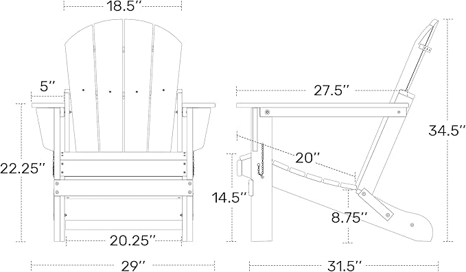 Westin Outdoors Laguna WO Outdoor Adirondack Folding Patio Chairs 8 PCS Set Retro Beach Aesthetic for Backyard, Lawn, Patio, Deck, Garden, Weather Resistant Polyethylene Plastic Lounger (Teak)