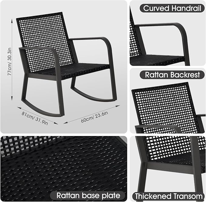 Bistro 3 Piece Patio Furniture Set, Patio Table and Rattan Outdoor Rocking - Image 2