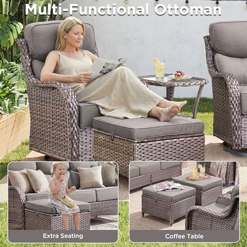 Luxury 10 Pieces Patio Furniture Set, Wicker Swivel Rocker Patio Chairs - Image 6