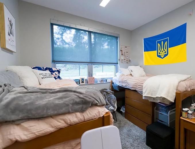 Double Sided Ukraine Trident Flag 3x5FT Ukrainian Coat of Arms National Polyester Banner With 2 Grommets Fade Resistant Vivid Color For Patriotic Festival Events Party Decoration