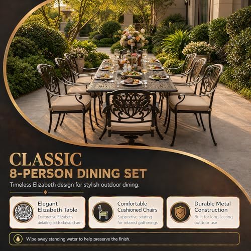 9 Piece Outdoor Dining Set Cast Aluminum Patio Furniture Set, Retro Patio - Image 4