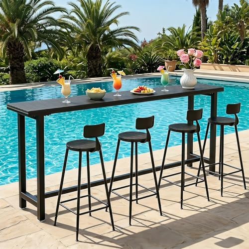 Outside Patio Bar Table Extra Long 47.2"-102.4", Outdoor Wood High Bar Table by MISXEOE