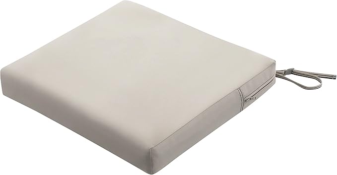 Classic Accessories Ravenna Water-Resistant 21 x 21 x 3 Inch Patio Seat Cushion, Mushroom, Chair Seat Cushion