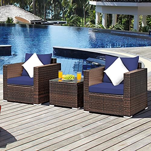 Tangkula 3 Pieces Patio Furniture Set, Outdoor Conversation Rattan Furniture - Image 2