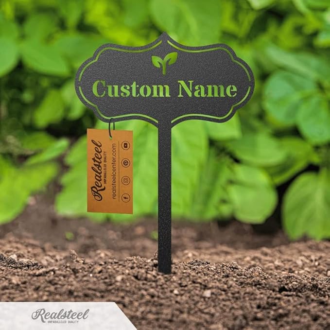 RealSteel – Customizable Seed & Plant Markers - Outdoor Herb Garden Stakes - Elegant Fruit/Vegetable Labels - Steel Plant Tags for Pots - Classy Design for Farmhouse/Greenhouse – Sun Icon