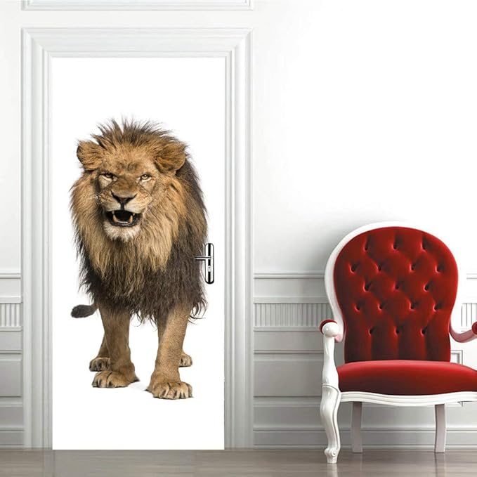 3D Peel and Stick Murals - Lion - Wallpaper Self-Adhesive Decals - Removable PVC Waterproof Door Poster for Bedroom Living Room Decoration - 30.3 x 78.7 inch