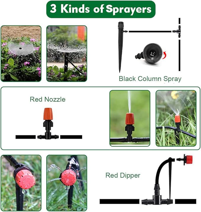 Garden Irrigation Kit,131ft 1/4" Drip Irrigation Kit Garden Irrigation System with Adjustable Nozzle Dripper Automatic Irrigation Equipment Set for Garden,Greenhouse, Patio,Lawn