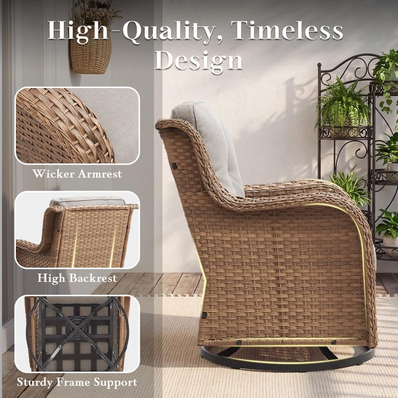 Outdoor Yellow Wicker Furniture Set of 5, Wicker Patio Conversation Sets - Image 6