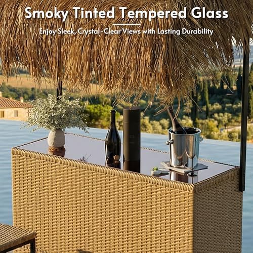 Outdoor Tiki Bar Set with Widen Hula Thatched Shade, 3-Piece Wicker Outside - Image 6