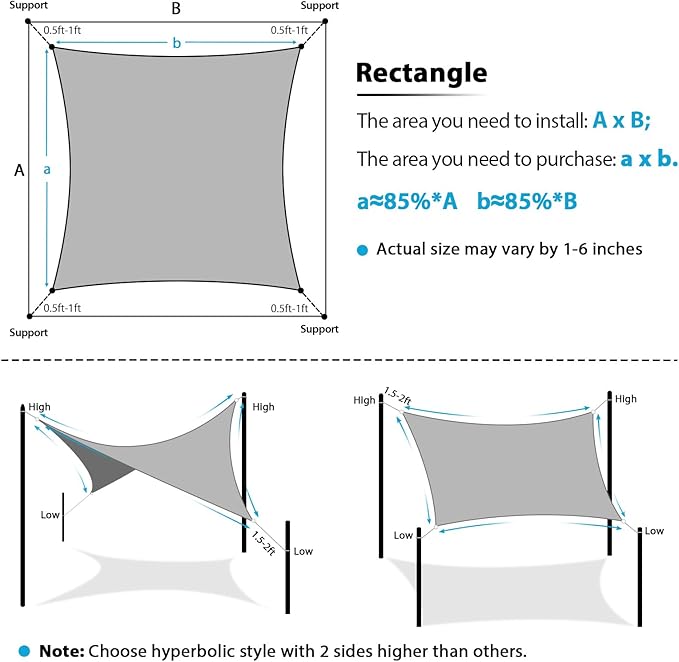 Amagenix Sun Shade Sail 8X24 Curved Edge Outdoor Shade Canopy Turquoise Breathable 95% UV Block Shade Cloth for Patio Garden Backyard (We Make Custom Size)
