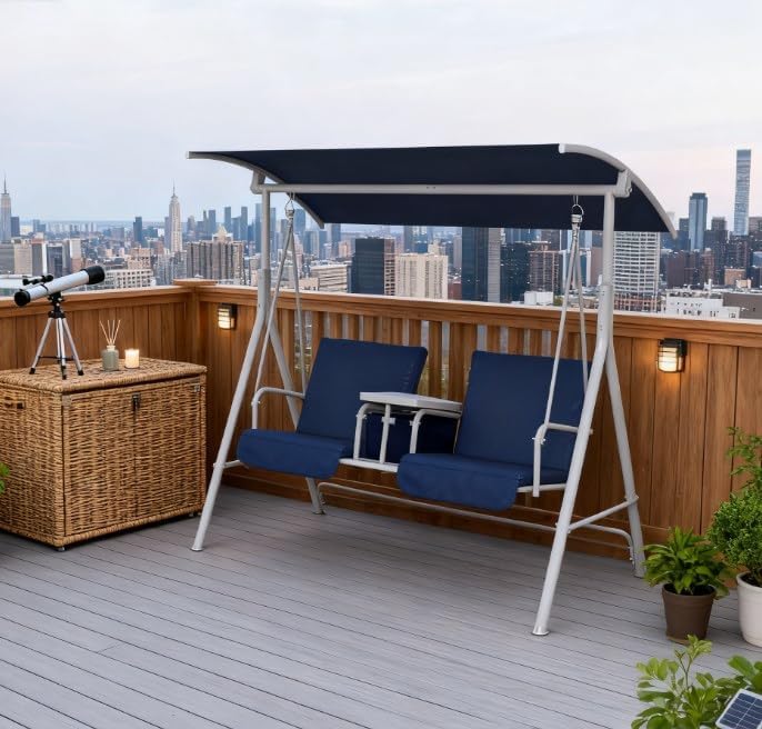 Comfortable Canopy Swing Chair for Two, Adjustable Shade and Storage by Unknown
