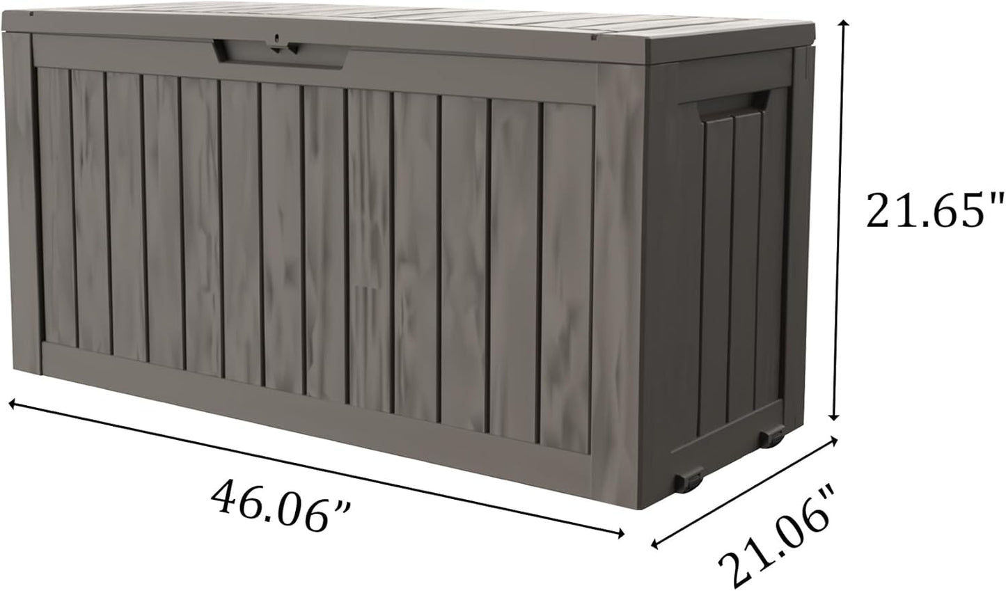 75 Gallon Waterproof Large Resin Deck Box Indoor/Outdoor Lockable Storage Container and Seating for Garden, Pool, and Patio (75 Gallon, Grey)