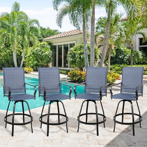 Vongrasig 4 Piece Patio Swivel Bar Chairs, All Weather Metal Textile High - Image 2