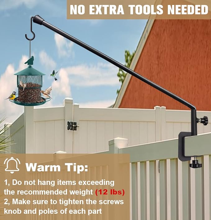 38 Inch Extended Reach Deck Hook Hanger for Railing, Heavy Duty Outdoor Plant Hook Holder for Hanging Bird Feeder Flower Basket Planter or Lanterns, 2 Packs