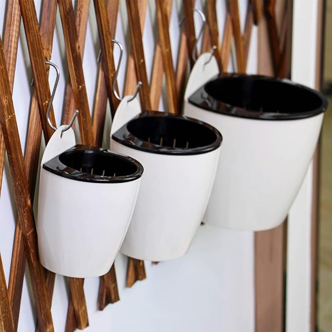 3 Packs 7.3" Plastic Self Watering Pots Wall Hanging Planters Wall Mounted Wicking Flower Pots for Indoor and Outdoor African Violet, Ocean Spider Plant, Orchid, White