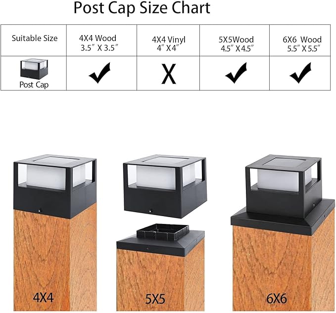 Viewsun 12 Pack Solar Post Cap Lights, Outdoor Garden Solar Powered Fence Post Cap Lights with SMD LEDs Waterproof Light Decorative for Fence Deck or Patio Decor, Fits 4x4, 5x5 or 6x6 Wooden Posts