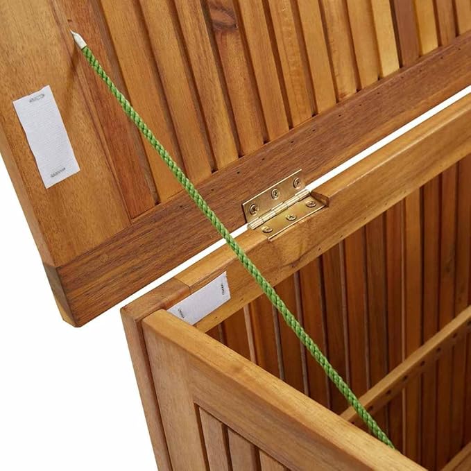 vidaXL Wooden Deck Box - Outdoor Teak Storage Chest, Ideal for Patio Furniture Cushions, Pool Accessories, Garden Tools - Water-Resistant Bag Inside - 35.4''x19.7''x22.8'', Solid Acacia Wood