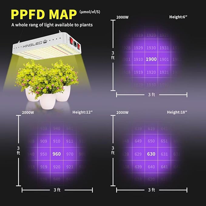 KingLED Grow Lights, KP2000 Full Spectrum Grow Lamp for Indoor Plant, Veg Bloom Dual Mode, 3x3 Coverage, Plant Light for Seedlings Blossom Fruiting, Idea for Home Growing Tent Hydroponic Greenhouse