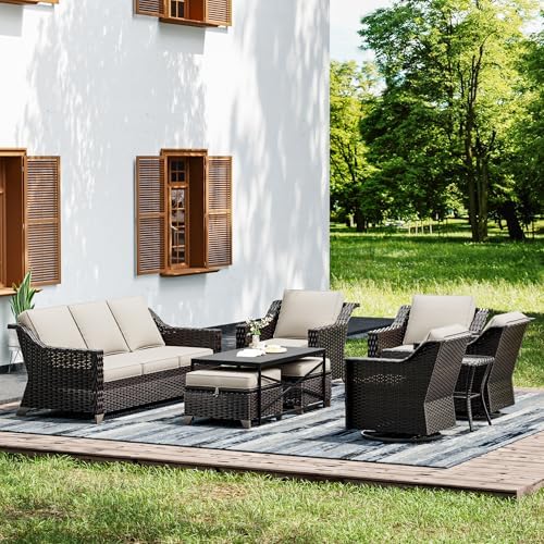 Wicker Patio Furniture Sets, 9 Pieces Upgraded Large Size Outdoor Furniture by Joyside