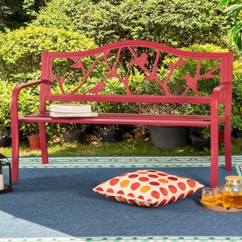 PHI VILLA Outdoor Patio 50 Inches Metal Park Bench - Image 5