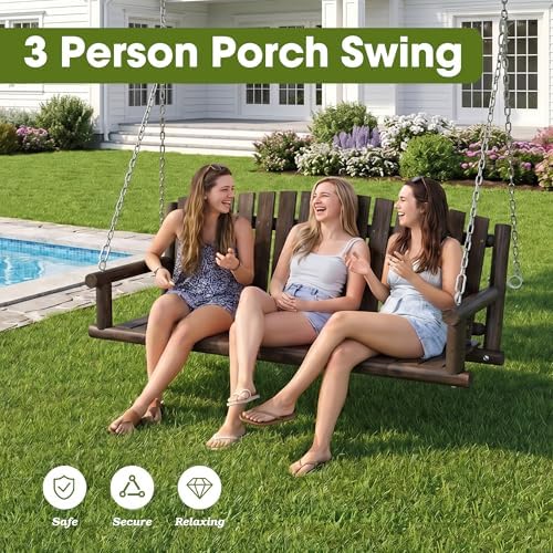Grepatio 5FT Outdoor Wooden Porch Swing, 3 Person Patio Hanging Bench, Heavy - Image 6