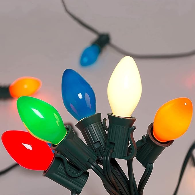 GOOTHY C7 LED Christmas Lights, 25Ft Outdoor Multicolor 27 Bulbs, Waterproof String Lights for Garden Patio Party Decorations- Green Wire